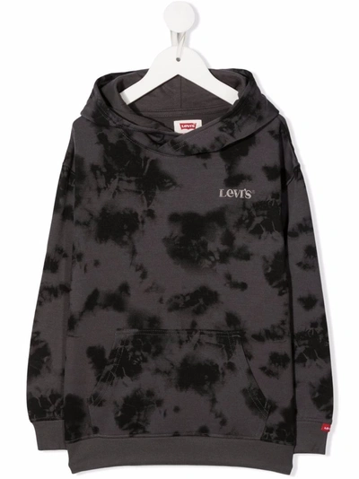 Levi's Kids' Embroidered-logo Tie-dye Hoodie In Grey