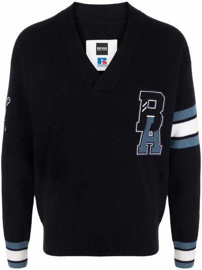 Hugo Boss Boss X Russell Athletic Collegiate-inspired Wool Sweatshirt In Navy