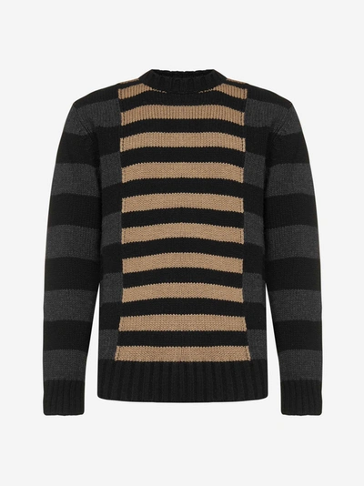 Les Hommes Striped Color-block Wool-blend Sweater In Black