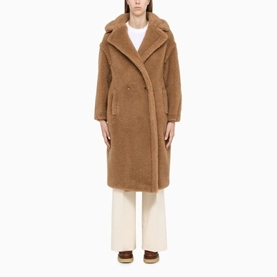 Max Mara Camel Teddy Double-breasted Coat In Beige