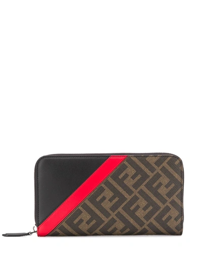 Fendi Ff Stripe Zip-around Wallet In Brown