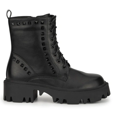 Olivia Miller Women's Zoey Studded Combat Narrow Calf Boot Women's Shoes In Black