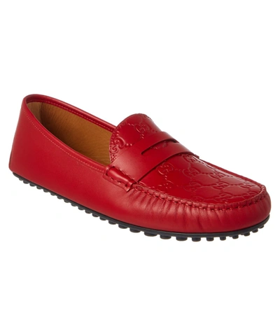 Gucci Men's New Kanye Embossed Leather Loafers In Red