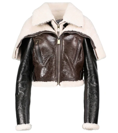Givenchy Cropped Layered Crinkled Glossed-leather And Shearling Jacket In Black