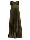 Amur Ruched Bustier Pleated Ankle Dress In Olive