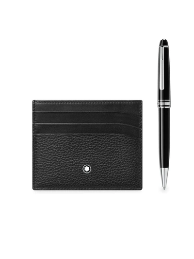 Montblanc Meisterstuck Platinum-coated Classique Ballpoint Pen And Soft Grain Leather Card Case Set In Black