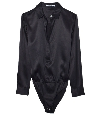 Alexander Wang T Black Solid Silk Charmeuse Bodysuit