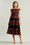 Tadashi Shoji Off-the-shoulder Floral Embroidered Dress In Raisin