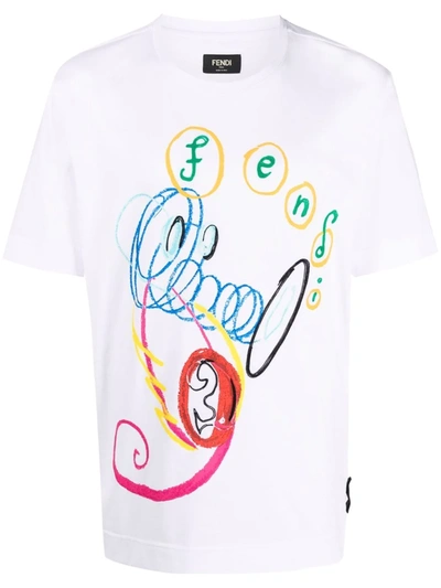 Fendi X Noel Fielding Logo-lettering T-shirt In White,green,yellow