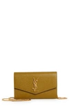 Saint Laurent Uptown Pebbled Calfskin Leather Wallet On A Chain In Olive Drab