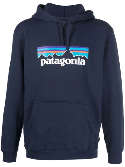 Patagonia P-6 Uprisal Brand-print Recycled Polyester And Recycled Cotton-blend Hoody In Navy