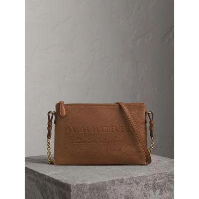 Burberry Embossed Leather Clutch Bag In Chestnut Brown