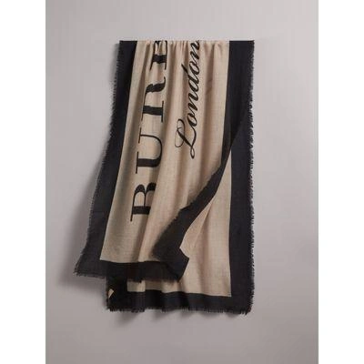 Burberry Graphic Print Motif  Lightweight Cashmere Scarf In Camel