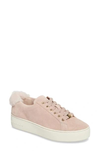 Michael Michael Kors Poppy Suede And Shearling Lace Up Sneakers In Soft Pink Suede