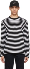 Maison Kitsuné Black Tricolour Fox Patch Striped Long Sleeve T-shirt In Multi-colored