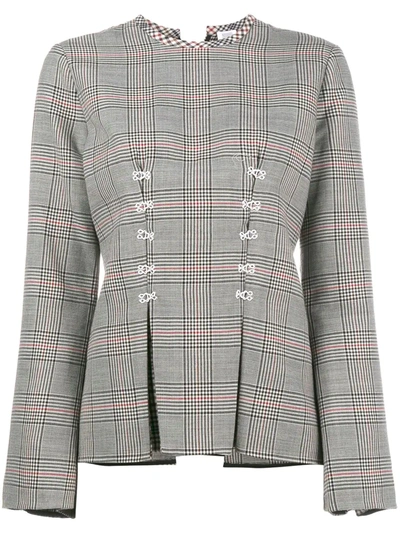 Rosie Assoulin Double Check Top With Flared Sleeves In Grey