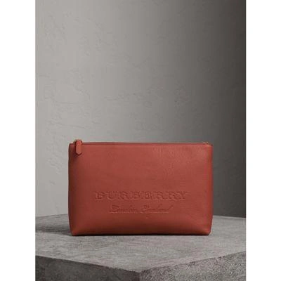 Burberry Large Embossed Leather Zip Pouch In Chestnut Brown