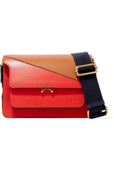 Marni Trunk Two-tone Leather Shoulder Bag In Red