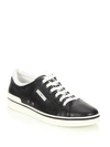 Moschino Contrast Leather Low-top Sneakers In Black