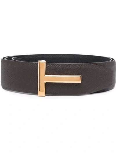 Tom Ford Men's T-buckle Reversible Leather Belt, 40mm In Brown