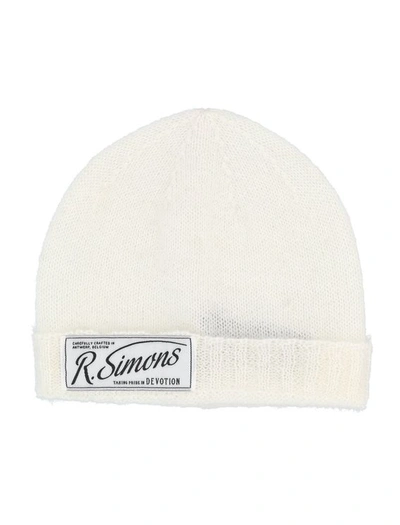 Raf Simons Label Knit Beanie In White