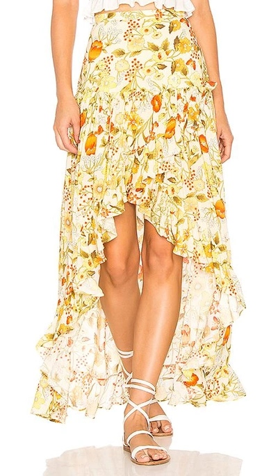 Spell & The Gypsy Collective Sayulita Frill Split Skirt In Yellow