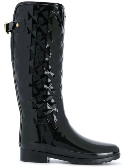 Hunter Refined Gloss Quilt Tall Boots In Black