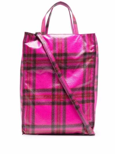 Philosophy Di Lorenzo Serafini High-shine Tartan-check Tote Bag In Rosa