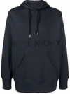 Givenchy Embroidered Logo Classic Fit Hoodie Black In Blue