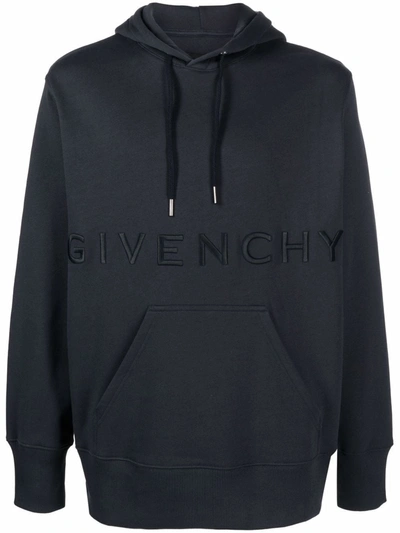 Givenchy Embroidered Logo Classic Fit Hoodie Black In Blue