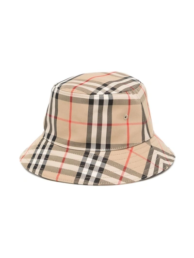 Burberry Babies' Vintage Check Cotton-blend Bucket Hat In Brown
