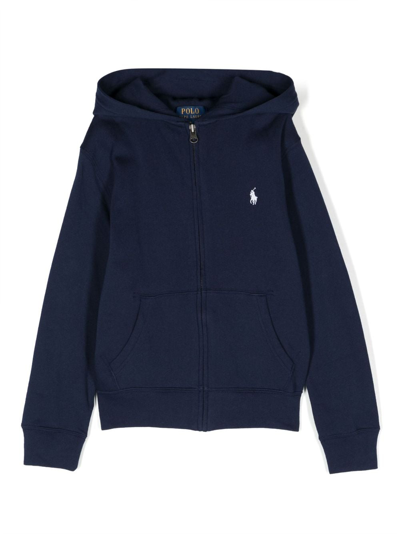 Ralph Lauren Kids' Polo Pony Zip-up Cotton Hoodie In Blue