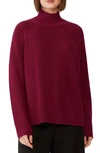 Eileen Fisher Raglan Sleeve Merino Wool Turtleneck Sweater In Cranberry
