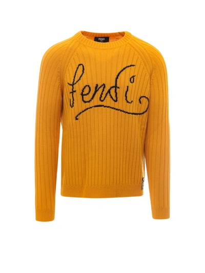 Fendi Logo Wool Sweater In Brown