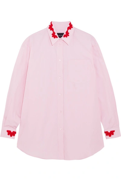 Simone Rocha Oversized Embellished Striped Cotton Shirt In Pink