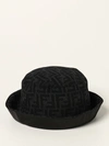 Fendi Fisherman Hat With All Over Logo In Antracite+nero