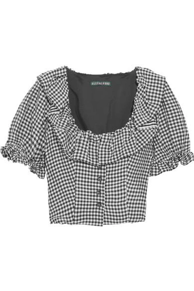 Alexa Chung Gingham Ruffle-trimmed Cropped Top In Black