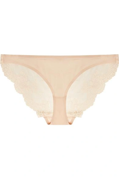 Stella Mccartney Smooth & Lace Stretch-jersey And Lace Briefs In Beige