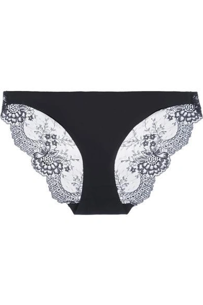 Stella Mccartney Smooth & Lace Stretch-jersey And Lace Briefs In Midnight Blue