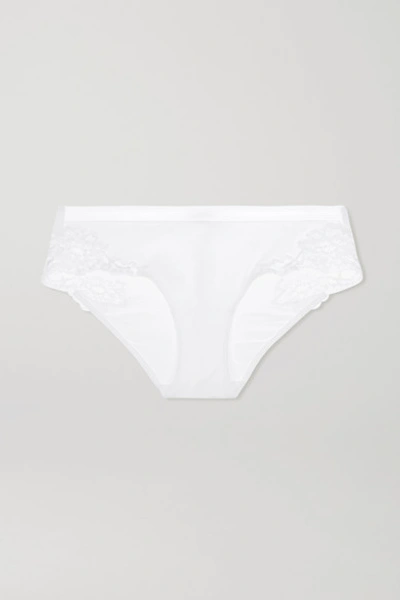 La Perla Souple Lace-trimmed Stretch Cotton-blend Jersey Briefs In White