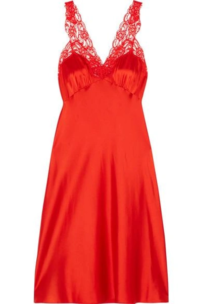 Stella Mccartney Eloise Enchanting Lace-trimmed Silk-blend Satin Chemise In Red