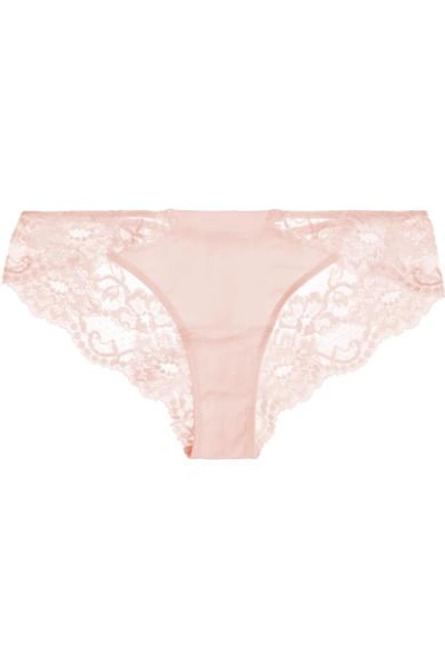 La Perla Souple Leavers Lace And Stretch-cotton Jersey Briefs In Pastel Pink