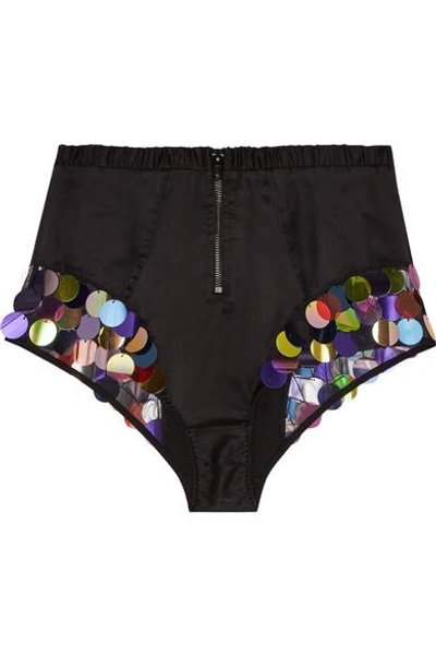 Agent Provocateur Reno Embellished Silk-blend Satin And Tulle Briefs In Black