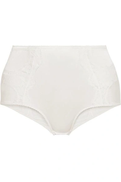 Dolce & Gabbana Lace-trimmed Stretch-silk Satin Briefs In White