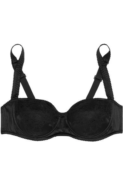 Dolce & Gabbana Lace-trimmed Stretch-silk Satin Balconette Bra In Black