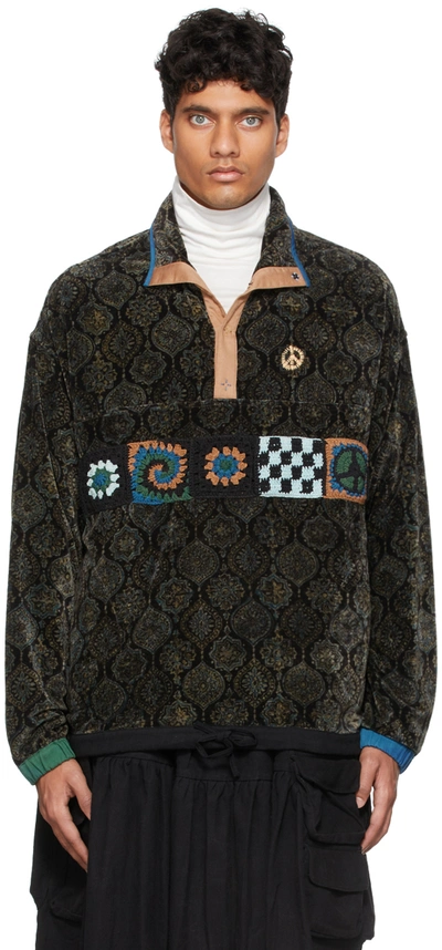 Story Mfg. Brown & Green Polite Pullover Jacket In Block Velvet 