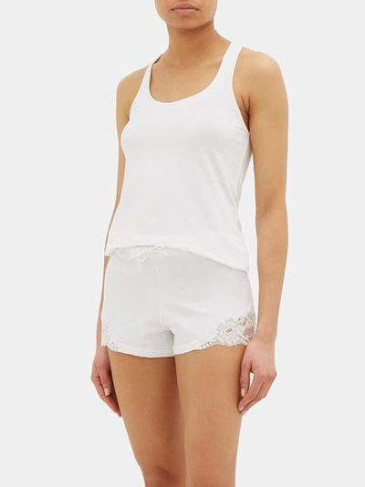 La Perla Souple Lace-trimmed Stretch-cotton Jersey Pajama Shorts In White