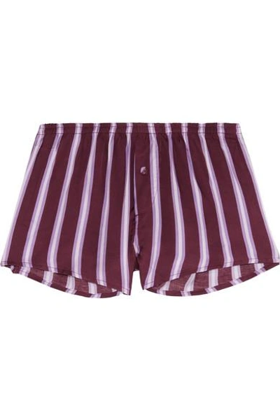 Love Stories Sunday Striped Satin Pajama Shorts In Plum