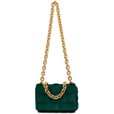 Bottega Veneta The Chain Cassette Intrecciato Suede Cross-body Bag In Emerald Green-gold