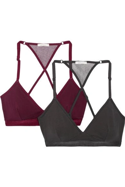 Skin Corinna Set Of Two Stretch Organic Pima Cotton-jersey Soft-cup Bras In Charcoal
